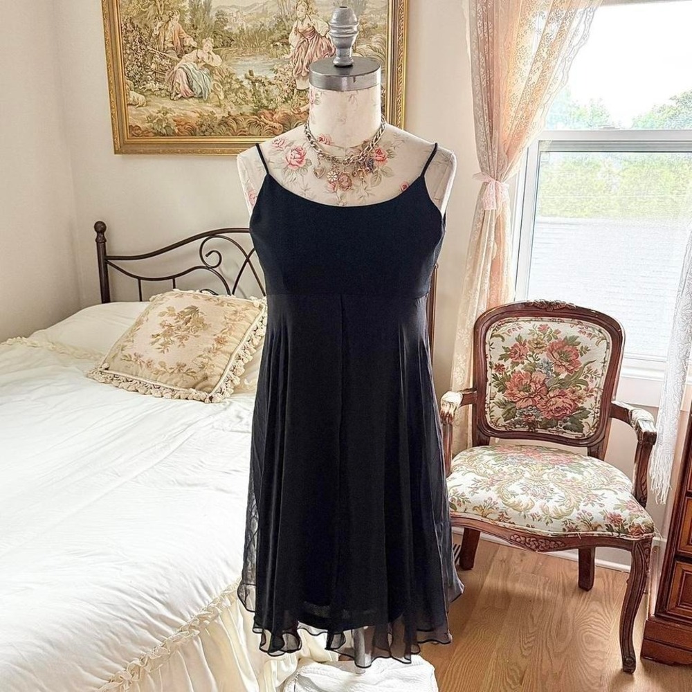 black silk fairy mini dress Y2K Elizabeth Wayman black silk overlay dress
